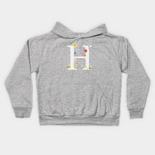 botanical monogram alphabet h wildflowers Kids Hoodie